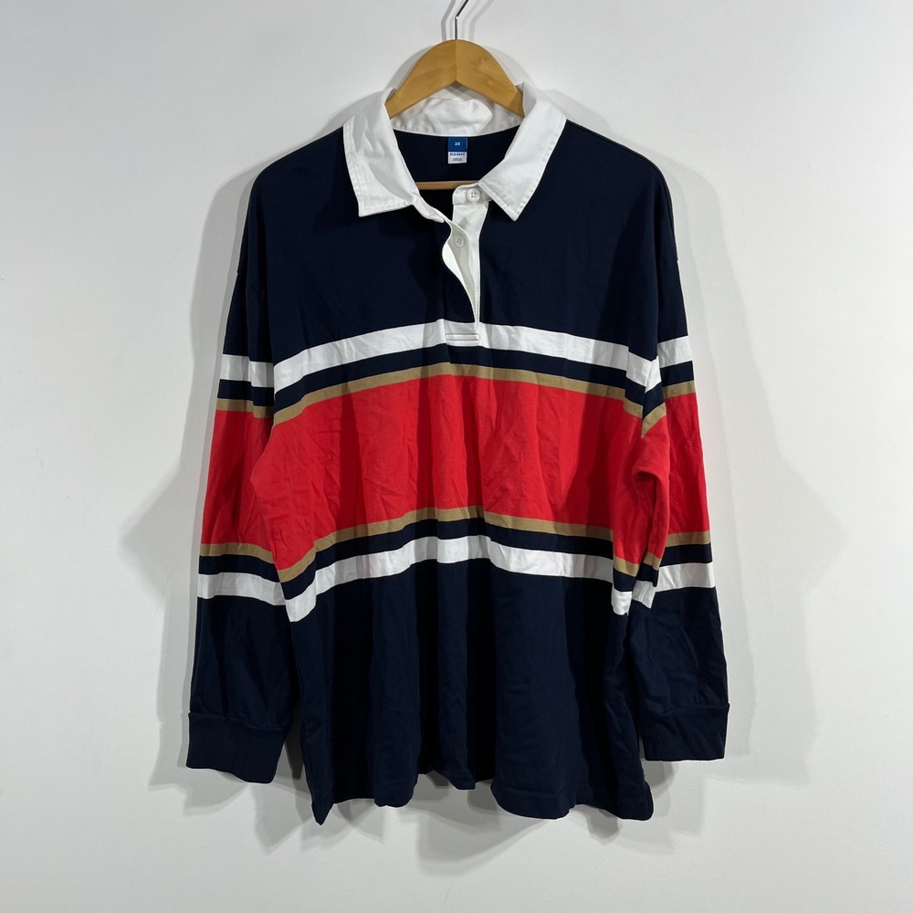 Old Navy Blokecore Preppy Rugby Polo Shirt Long Sleeve Striped Women 2x Heritage